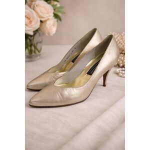 Stuart Weitzman Vintage Metallic Champagne Gold Leather Pumps Women's Wide 7W